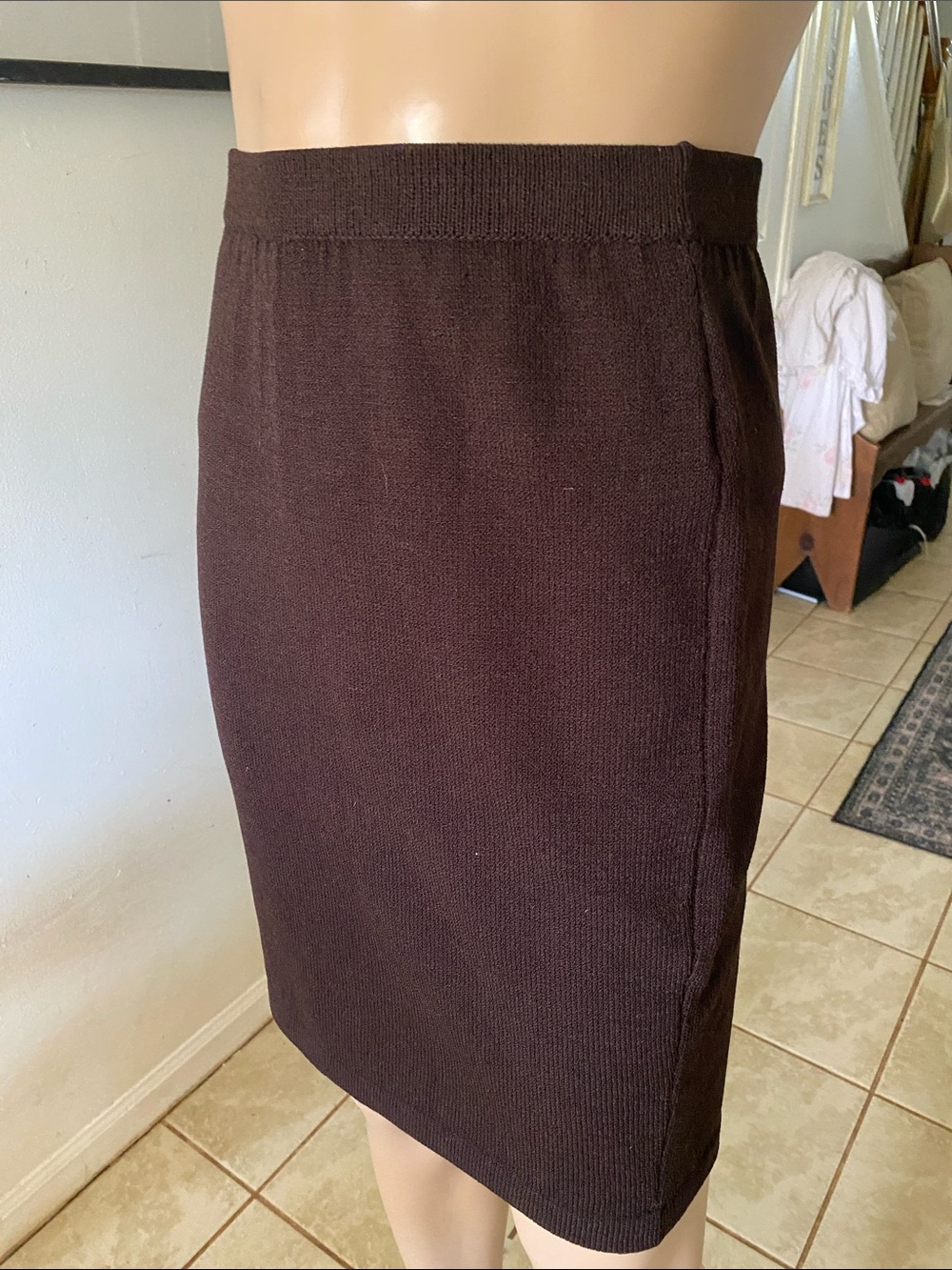 St. John Dark Brown Knit Pencil Skirt